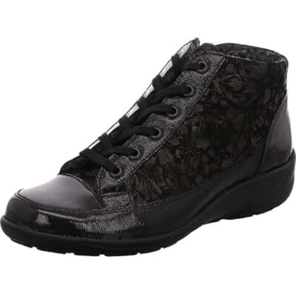 Semler Ladies Zip Up Shiny Black Ankle Sneaker Boots Size 7 EUC - Picture 1 of 8